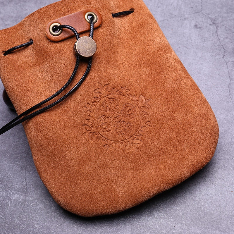 Genuine Leather Drawstring Pouch