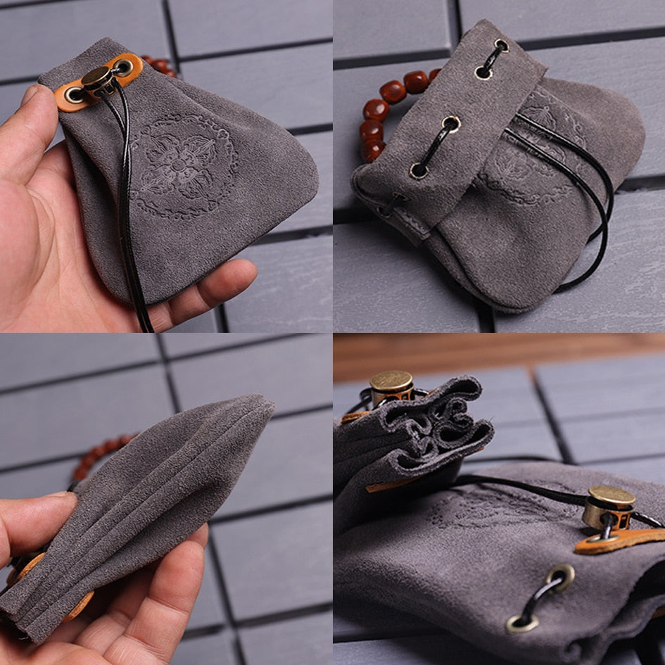 Genuine Leather Drawstring Pouch